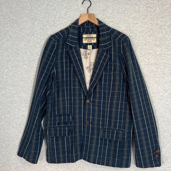 Fossil Other - Fossil Brand Jacket Blazer Mens Medium Blue Plaid Unstructured Twill Casual